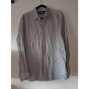 Ben Sherman Button Down Shirt Large Gray Black White Pattern